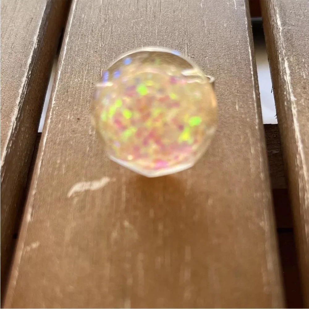 Yellow Green Glitter Faceted Resin Dome Circle Ring Adjustable Metal Handmade